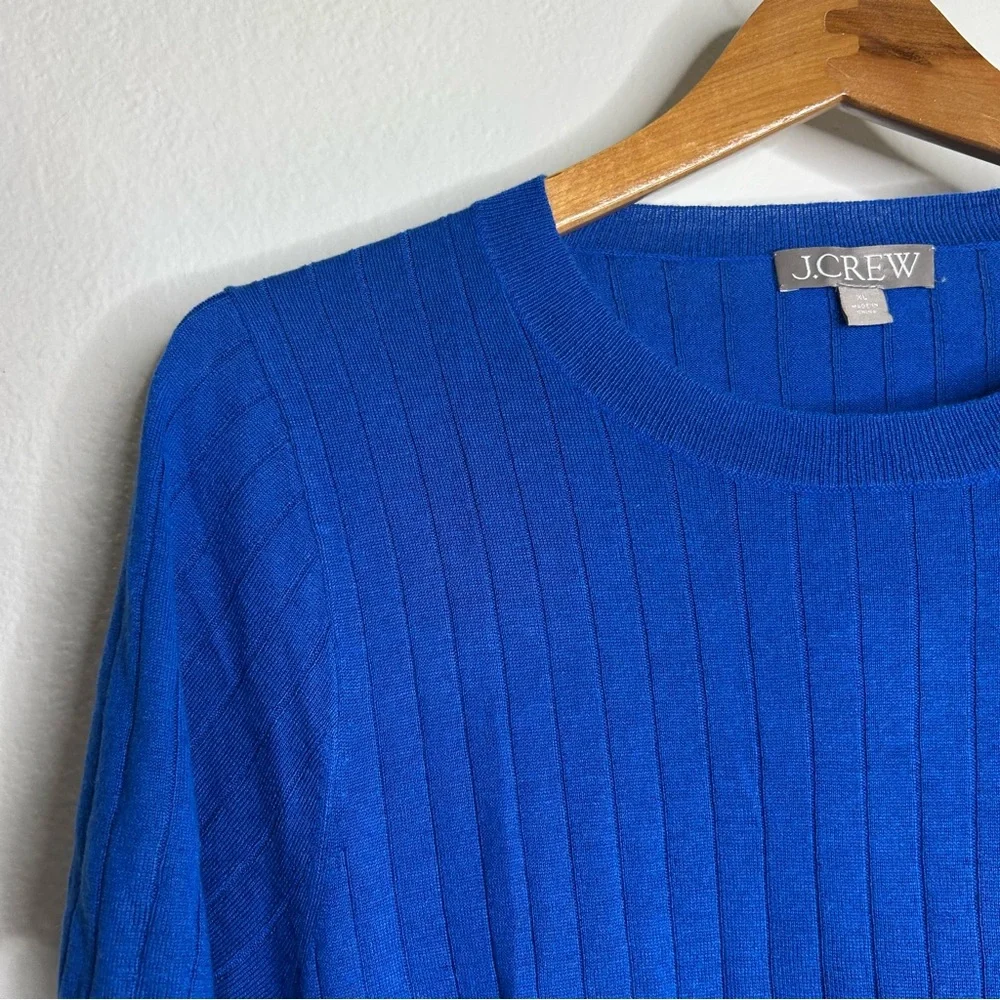J. Crew Silk Cashmere Blend Ribbed Royal Blue Knit T- Shirt Top